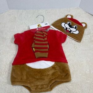 Buccees Cute Red and Brown Baby Outfit with Bear Hat